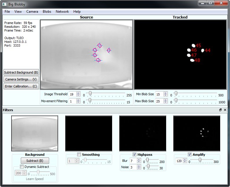 Blob tracking on multitouch surface