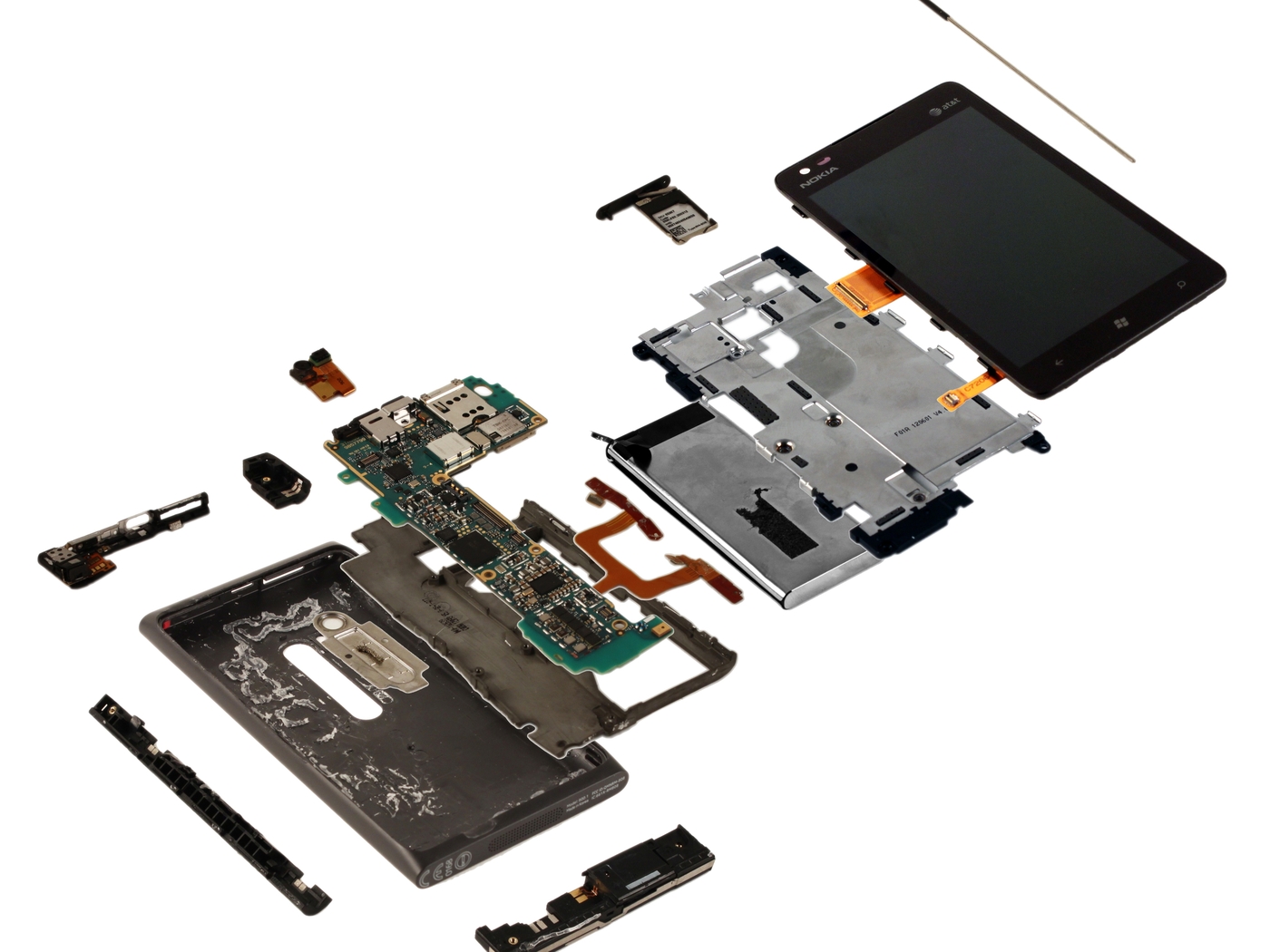 Nokia Lumia 900 teardown showing layered internal components