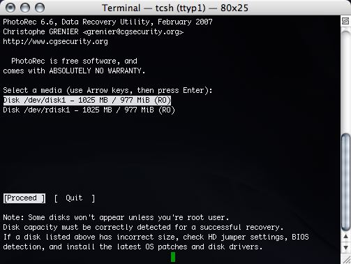 PhotoRec data recovery tool in action